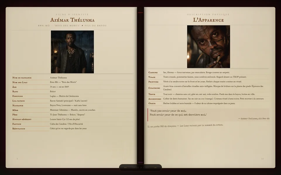 Grimoire de Bwa-Mo réalisé par Valify : fiche d'identité et description physique d'Azémar Thélusma