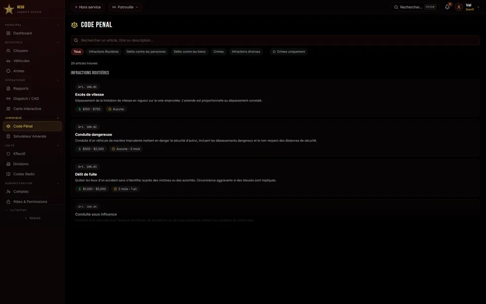 Code pénal : articles classés par catégorie avec fourchette d'amende et de peine