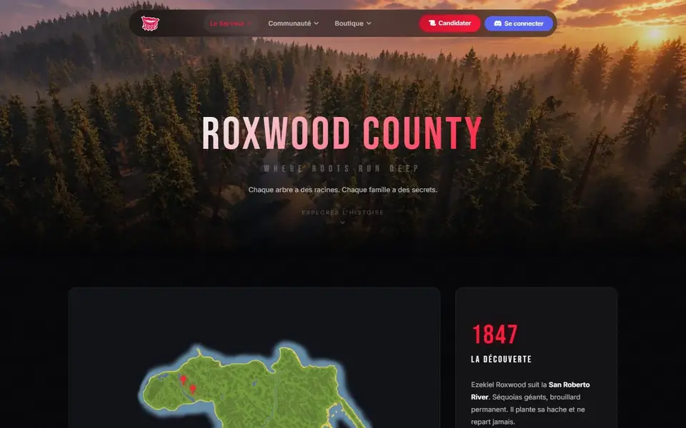 Page lore de Roxwood County, l'univers du serveur Stories WL